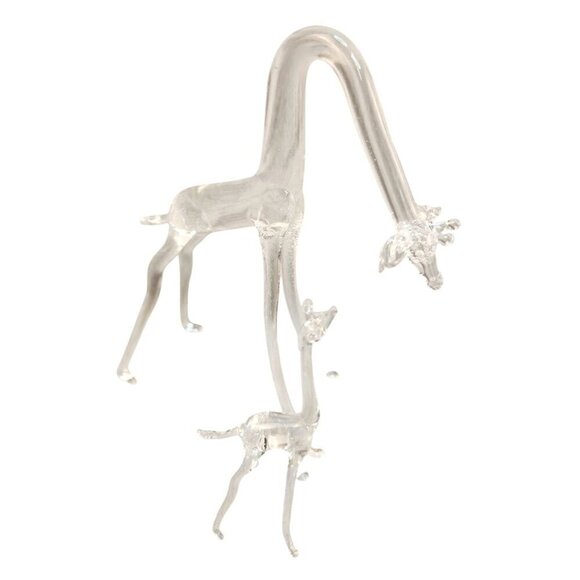 Blown glass Clear Adult with Baby Giraffe Figurines Set of 2 - Picture 6 of 6